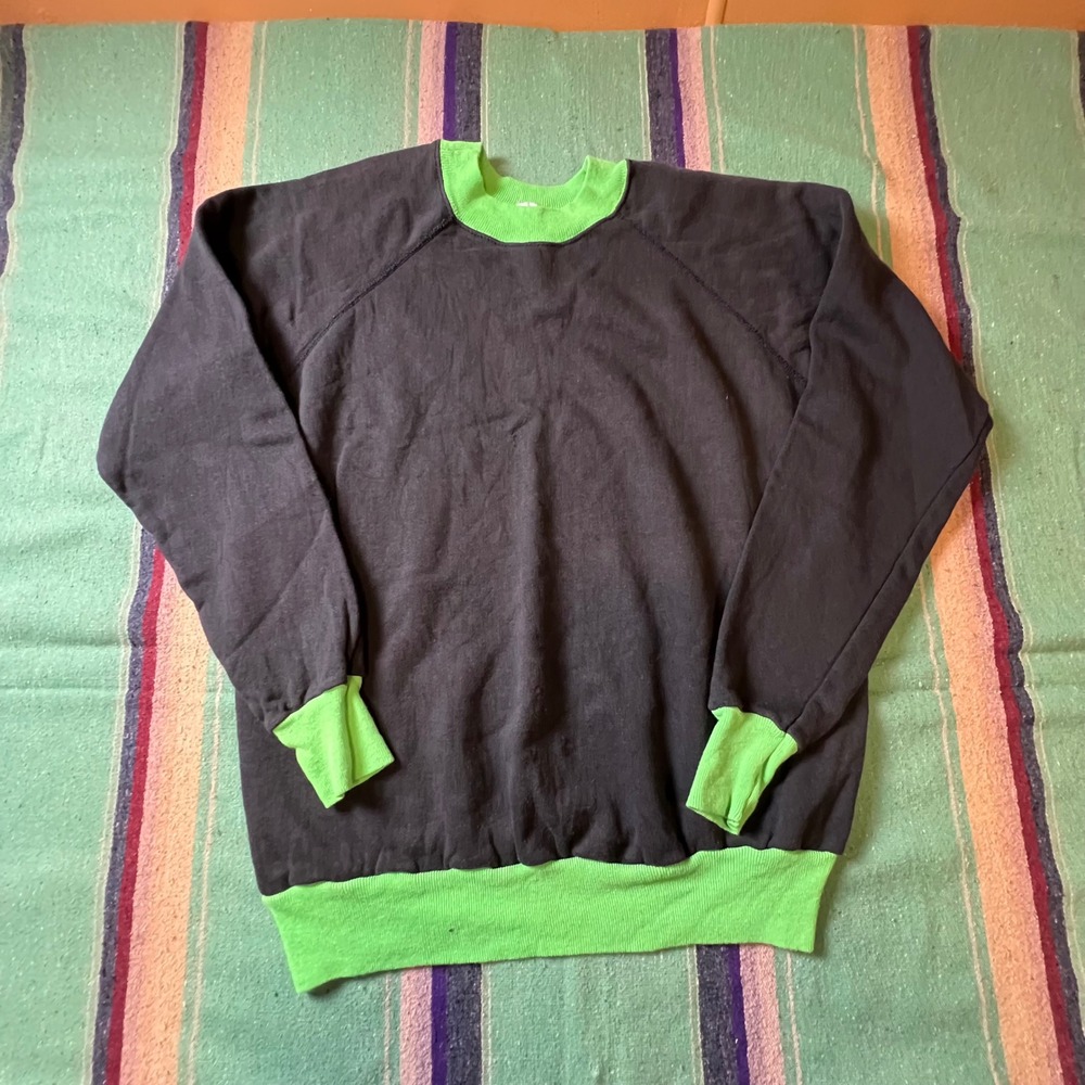 Pannill Sweatshirt Mens Large Black Green Vintage Made in USA Raglan Pullover